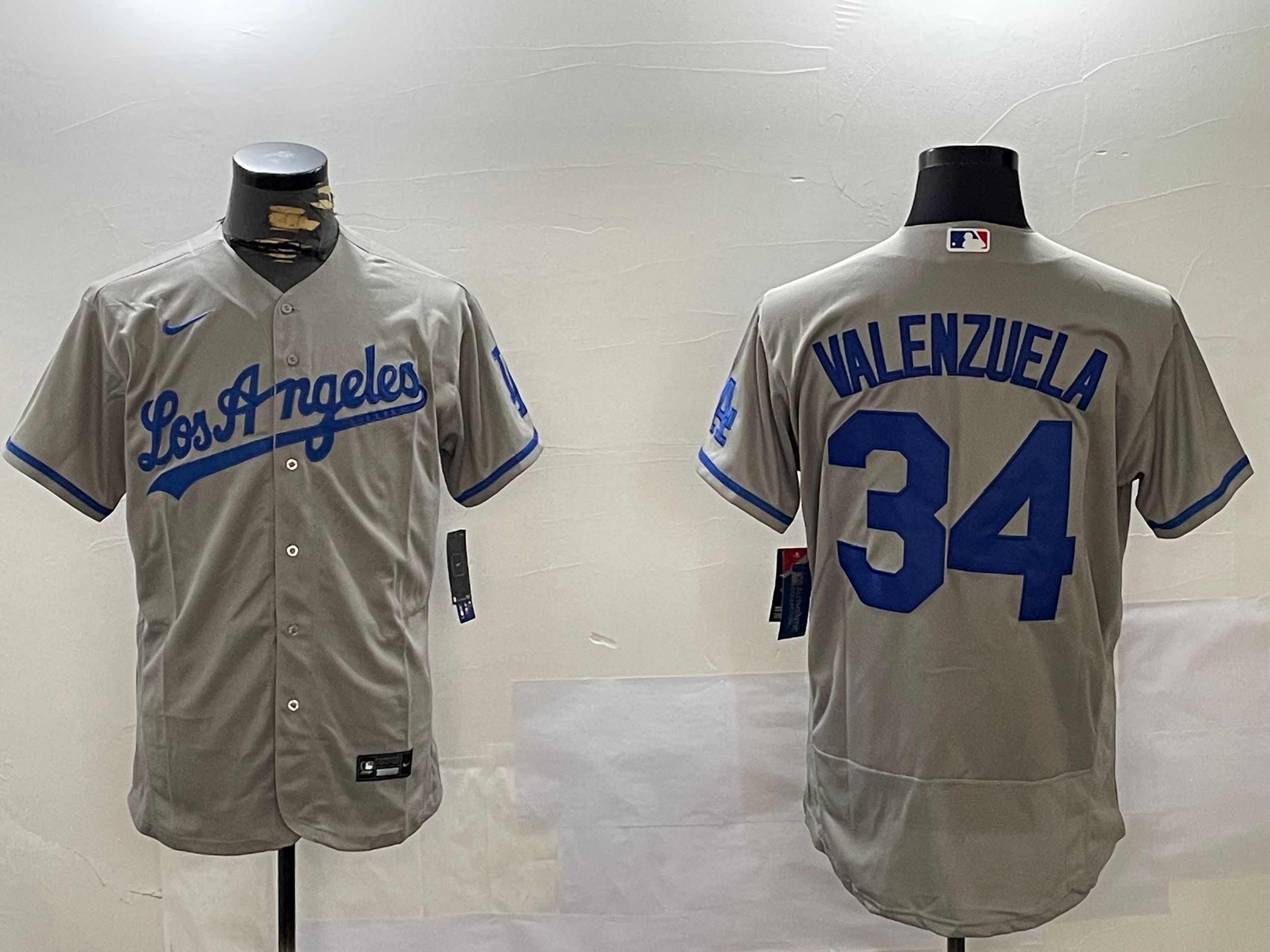 Men Los Angeles Dodgers 34 Valenzuela Grey Elite 2024 Nike MLB Jersey style 1216